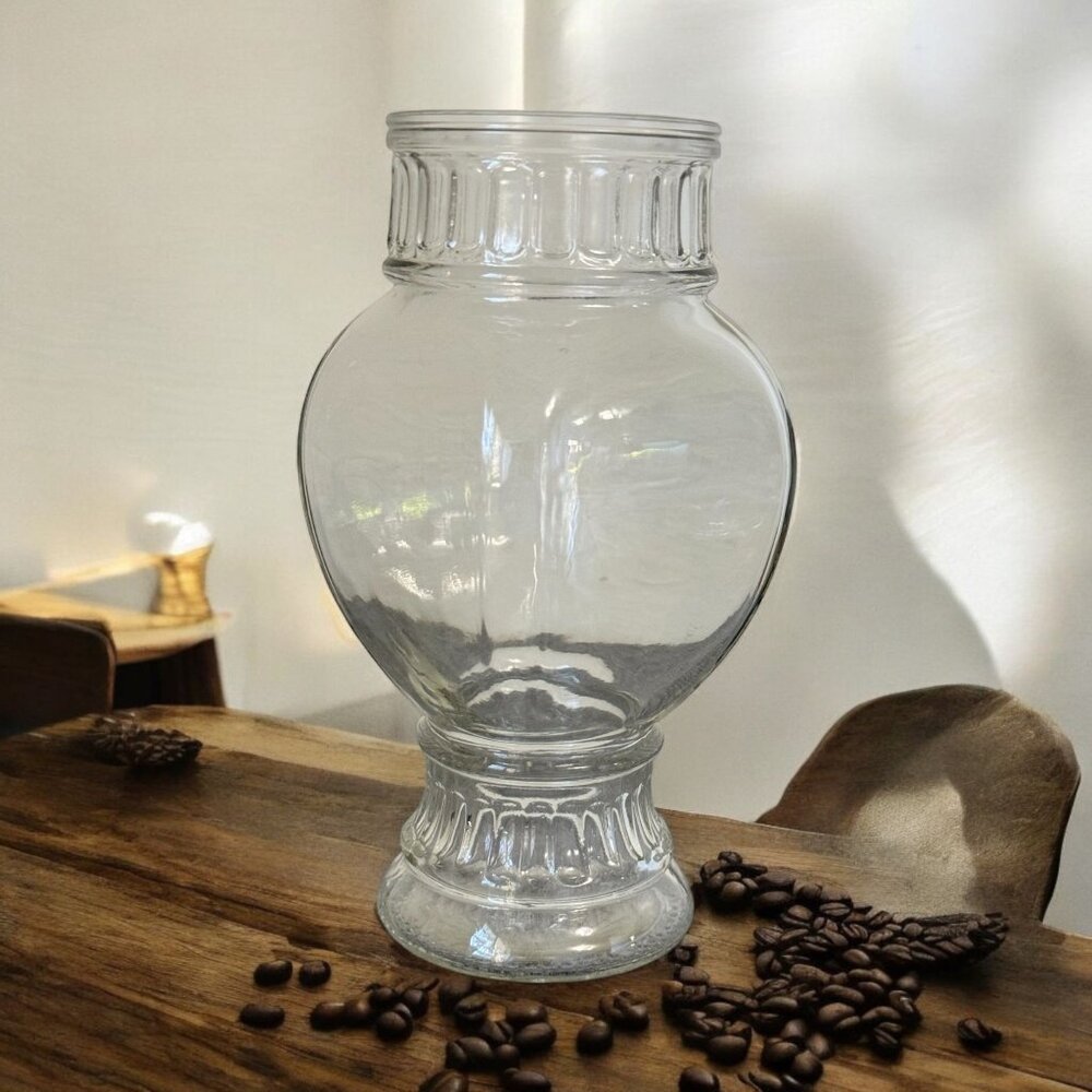 Vintage Clear Glass Square Apothecary Jar Ribbed Panels Dotted Bottom